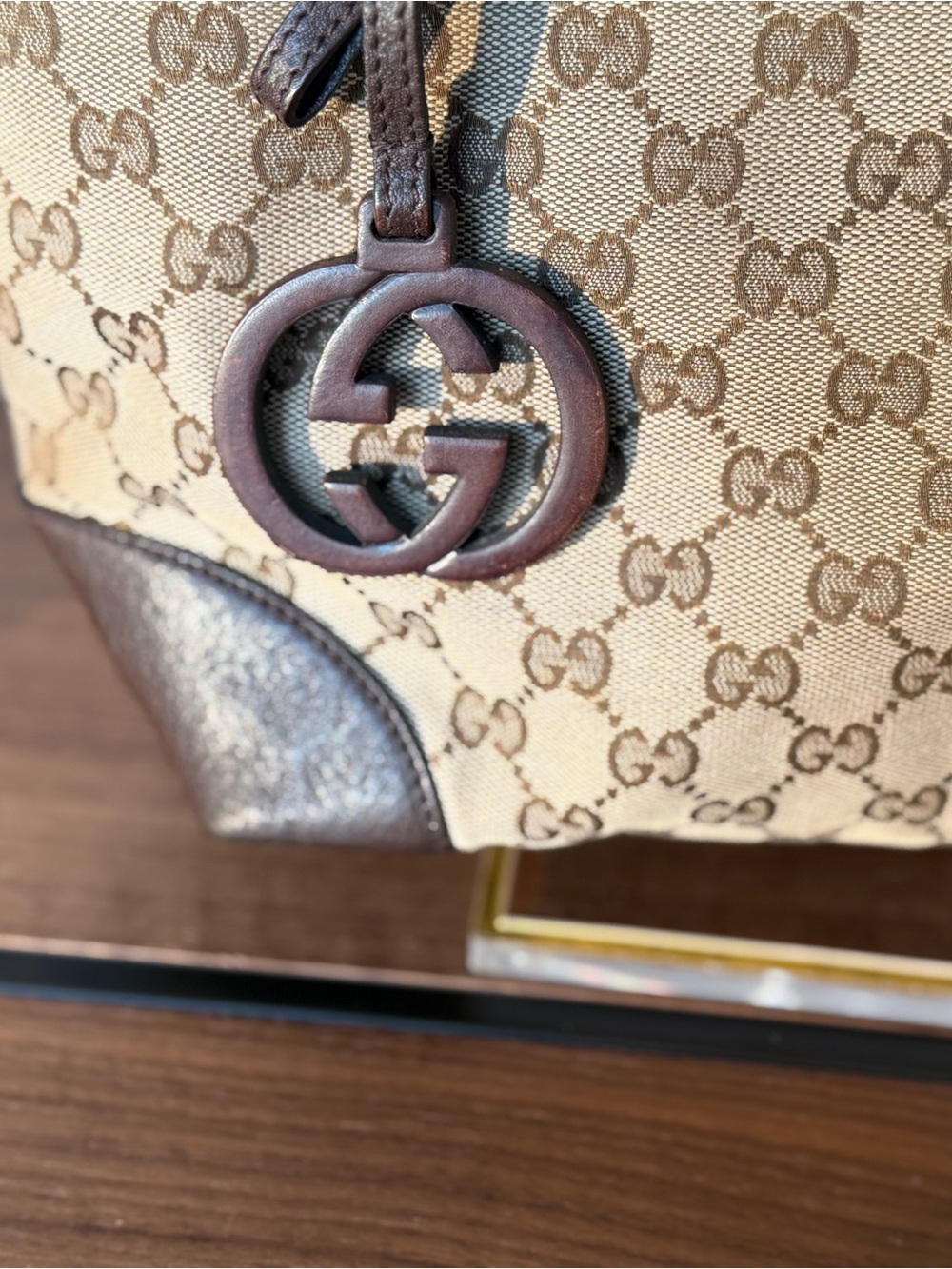 Authentic Gucci Sukey GG Canvas Tote Brown Leather Shoulder Bag - Picture 12 of 12
